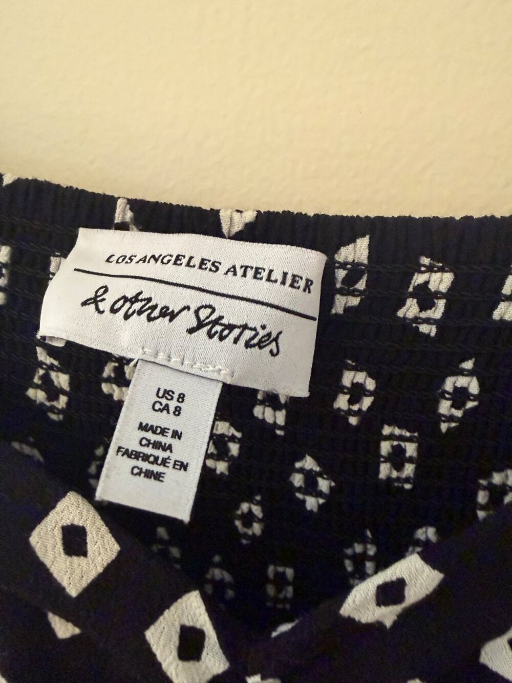 & OTHER STORIES Geometric Print Puff Sleeve Midi Dress In Black & White - Size 8 - Picture 6 of 12